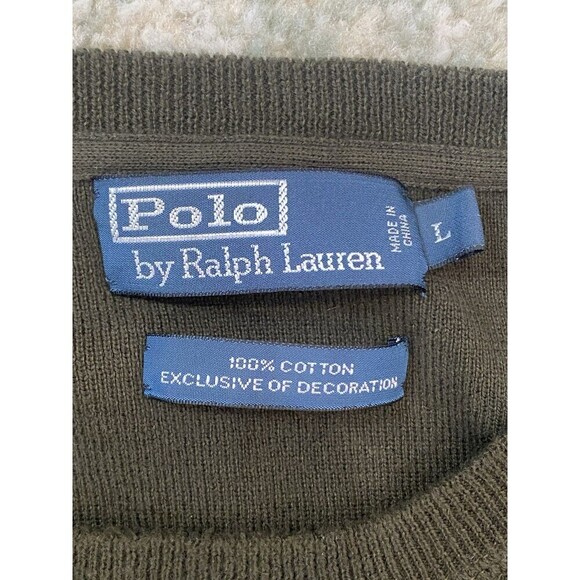 POLO RALPH LAUREN Mens Sz L Olive Green Pima Cotton Long Sleeve V-Neck Sweater - Picture 3 of 6